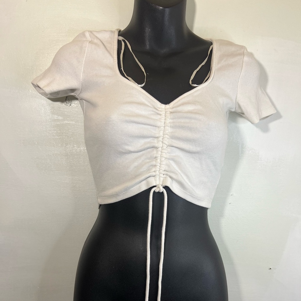 ZARA crop top white cotton  blend, form fitting stretch, prep beach hipster chic